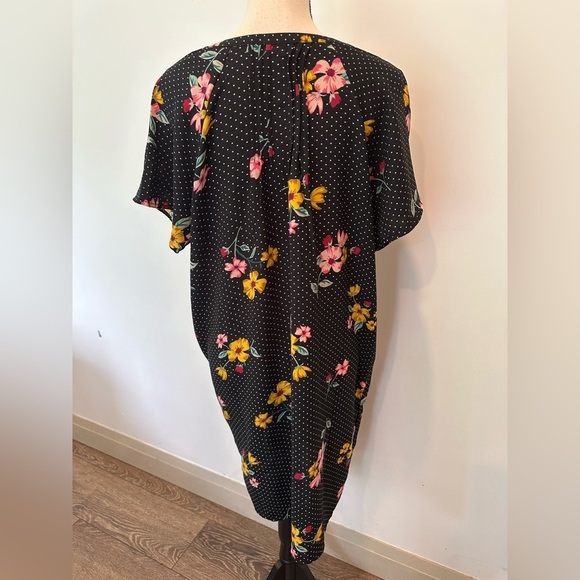 Old  Navy Floral Shift Dress Black Polka Dots Large Midi - Picture 6 of 7